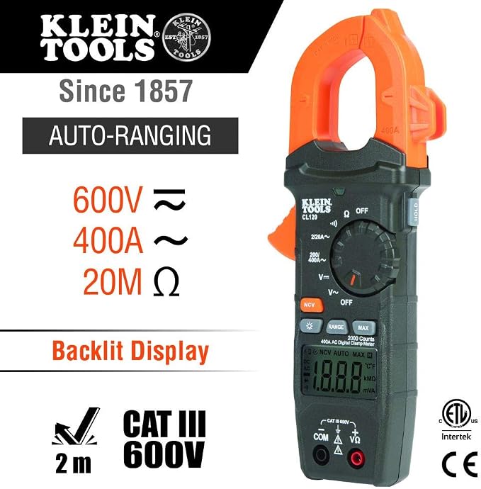 Klein Tools CL120VP Electrical Voltage Test Kit with Clamp Meter, Three Testers, Test Leads, Pouch and Batteries & ET310 AC Circuit Breaker Finder with Integrated GFCI Outlet Tester