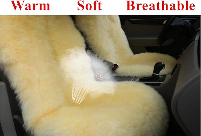 Winter Warm Authentic Australia Sheepskin Car Seat Cover Luxury Long Wool Front Seat Cover Fits Most Car, Truck, SUV, or Van (Black)