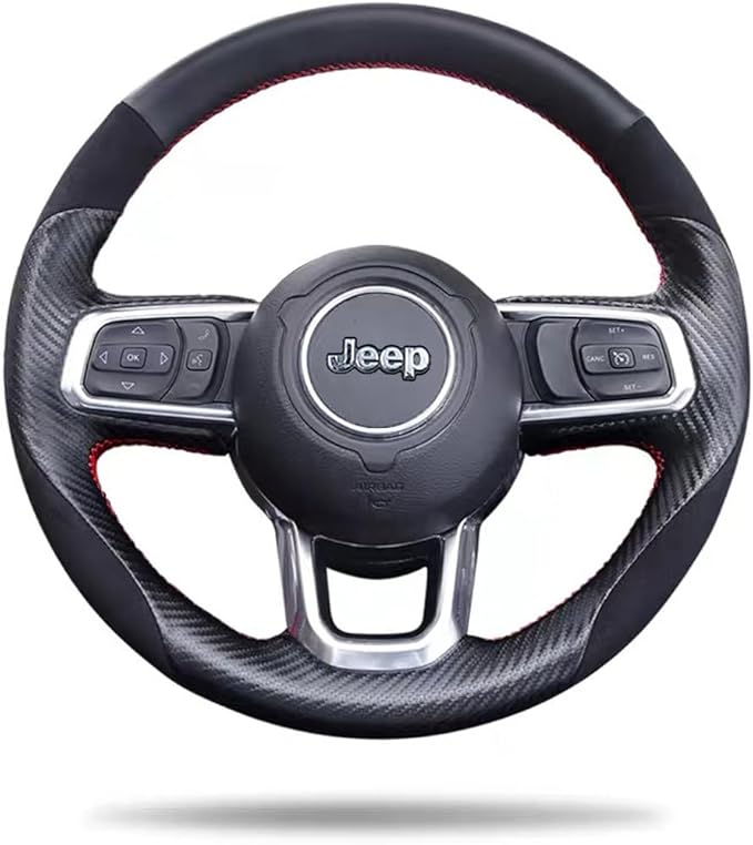 Hand-Sewing Steering Wheel Wrap Cover Black Suede/Matte Carbon Fiber Interior Protection Accessories for Jeep Wrangle 2018-2022 Jeep Gladiator 2020-2022 (Black Carbon Fiber)