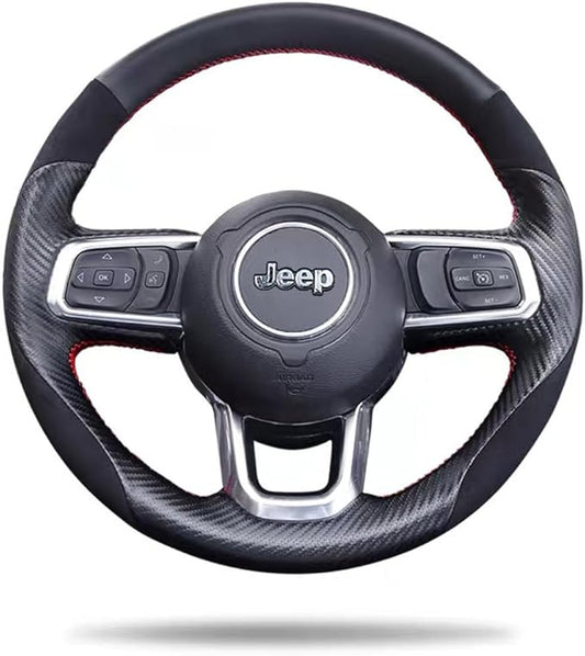 Hand-Sewing Steering Wheel Wrap Cover Black Suede/Matte Carbon Fiber Interior Protection Accessories for Jeep Wrangle 2018-2022 Jeep Gladiator 2020-2022 (Black Carbon Fiber)