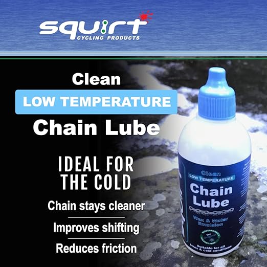 Squirt Low-Temperature Chain Lube for Bikes (4 Oz) – Low Temperature All Weather Bike Chain Lube – Cold Weather Lubricant to Reduce Noise & Chainsuck