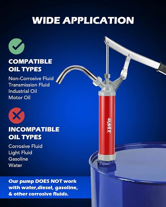 Orion Motor Tech Fuel Transfer Pump, Diesel Transfer Pump for 15 to 55gal Drums, Manual Oil Pump Extractor with Telescoping Suction Tube, Barrel Pump for Industrial Fluid Non Corrosive Fluid Motor Oil