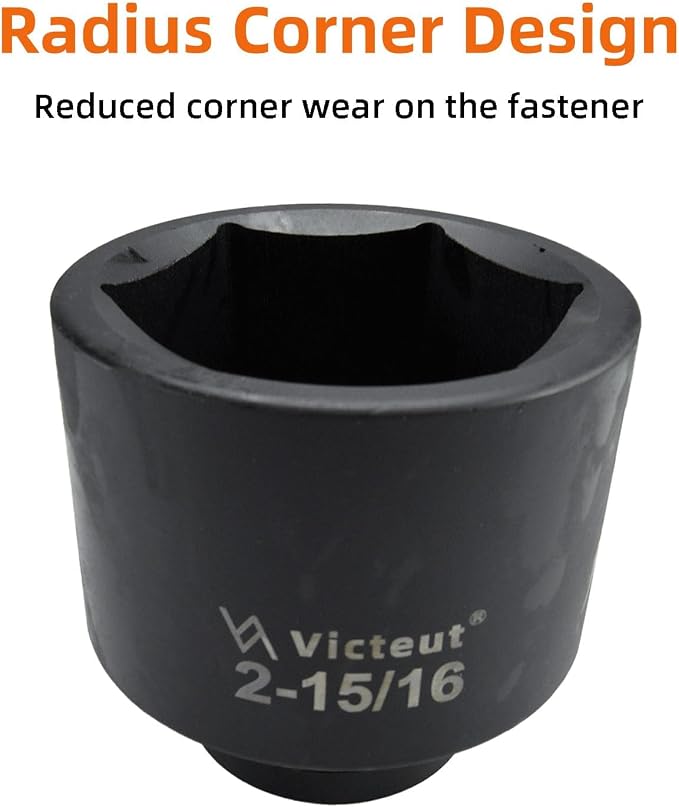 1" Drive 2-15/16" Impact Socket, 6-Point, Heat Treated Cr-V Alloy Steel, One-Piece Forged, Surface Phosphating and Blackening Treatment, Anti-rust, Radius Corner Design, No Harm to Nut Corners