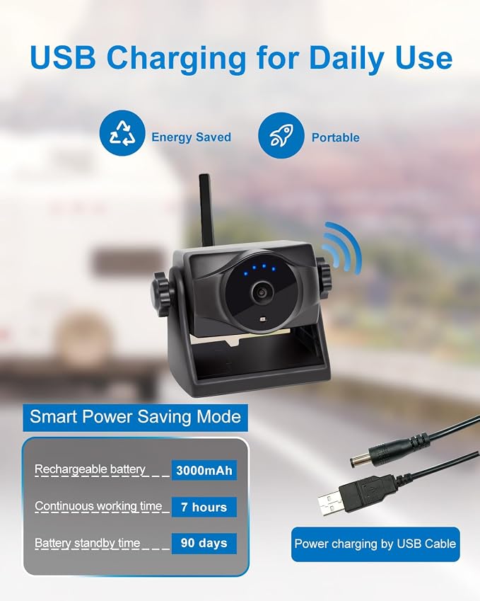 1080P Magnetic Wireless Backup Camera with Foldable 5dBi Magnetic Truck RV WiFi Antenna