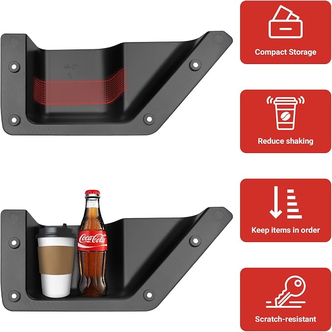 4PCS Front Rear Door Storage Pockets Compatible with 2021-2025 2026 Ford Bronco 4 Door Accessories Side Door Organizer Box Cup Holder (Not Sport)