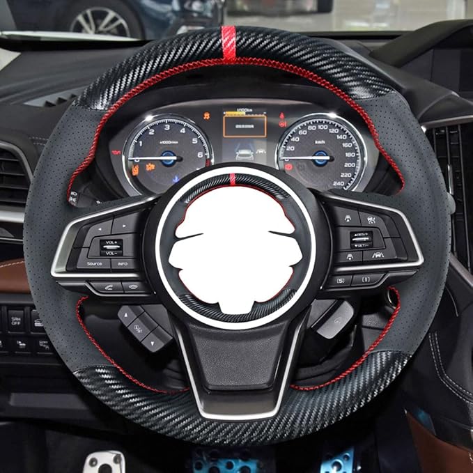 DIY Carbon Fiber Steering Wheel Covers for Subaru Forester Ascent SUV 2019-2022 / Legacy Crosstrek XV Outback 2018-2022 / Impreza 2017-2022 15 inches Leather Interior Accessories