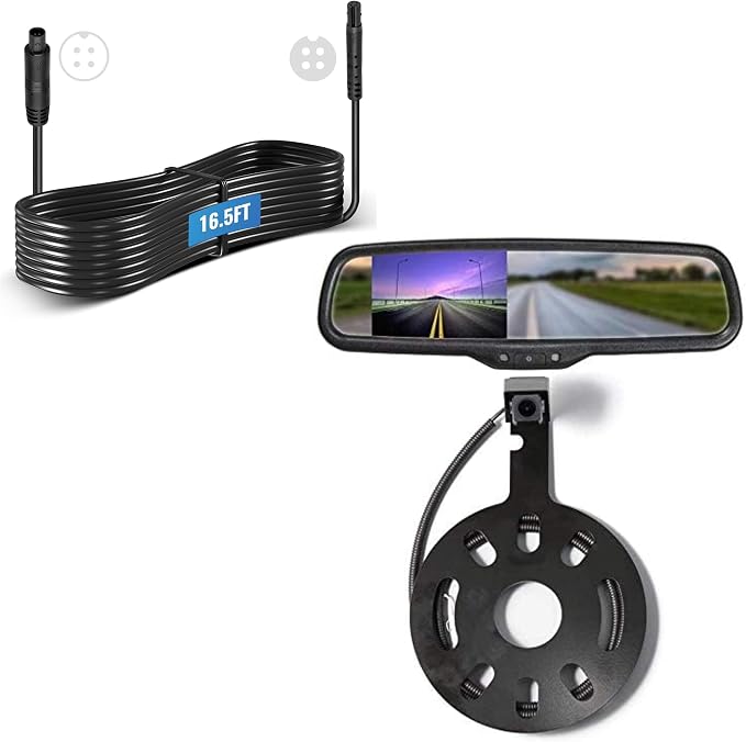 EWAY Backup Rear View Spare Tire Mount Camera w/ 16FT 4PIN Extension Cable for Jeep Wrangler 2007-2018 with 4.3" Anti-Glare Mirror LCD Monitor Reverse Camera with Removable Guideline