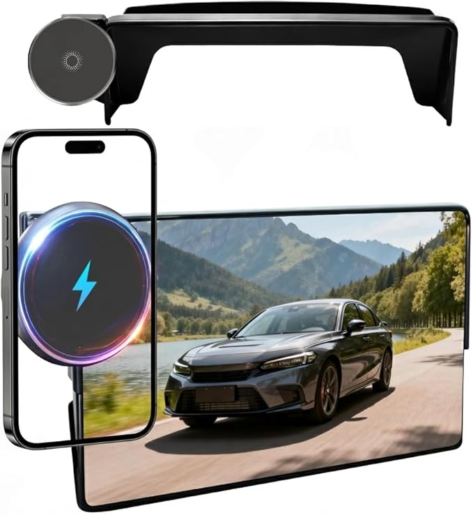Phone Mount for Honda Civic (11th Gen,2022-2025 2026) & Acura Integra (7"/9" Screen),15W Wireless Car Charger, Magnetic Phone Holder, 360° Rotating,Hands Free,Storage Box,New Car Essentials,Car Gifts
