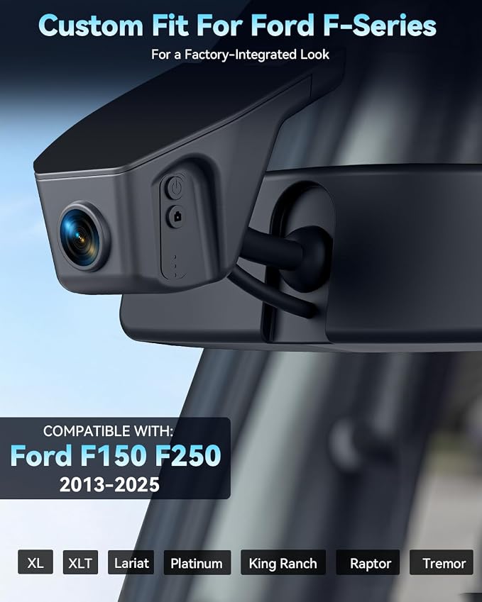 Ovaman 4K STARVIS 2 Dash Cam Custom Fit for Ford F150 F-150 F250 F-250 2013-2025,OEM Hidden Dash Camera,WiFi App, Loop Recording, G-Sensor, Parking Hardwire Kit Included,64GB Card