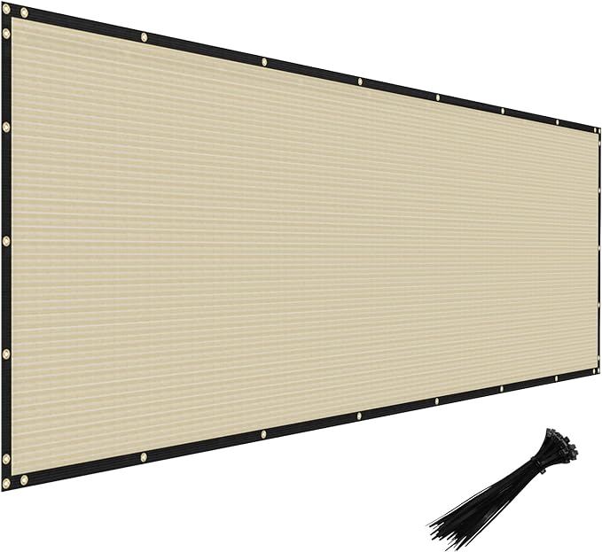 Windscreen4less Privacy Fence Screen Heavy Duty Windscreen Fencing Mesh Fabric Shade Net Cover with Brass Grommtes for Outdoor Wall Garden Yard Pool Deck, 8'x158' Beige