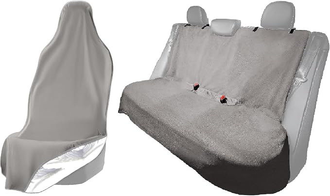 EliteSport Front Seat Cover and Backseat Cover - Gray Washable Car Seat Towel and Back Seat Protector for All Vehicles - Universal Car Seat Protectors from Sweat, Food, Dirt