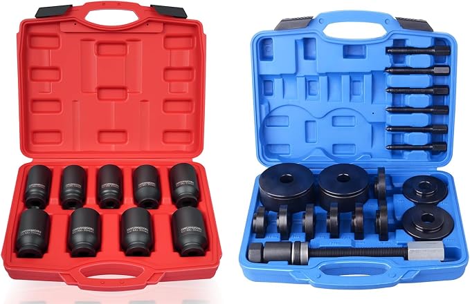 DAYUAN 9 Pcs Axle Nut Hub Impact 1/2" Drive Socket Bundle with 19pcs Front Wheel Drive Bearing Removal Installation Service Tool