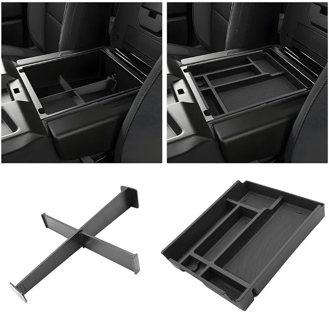 for 2019-2026 Chevy Silverado 1500& 2020-2026 Silverado 2500HD 3500HD (Split-Bench Folding Seat) Armrest Storage Box 2PCS Center Console Tray&Dividers Console Organizer ABS Materials