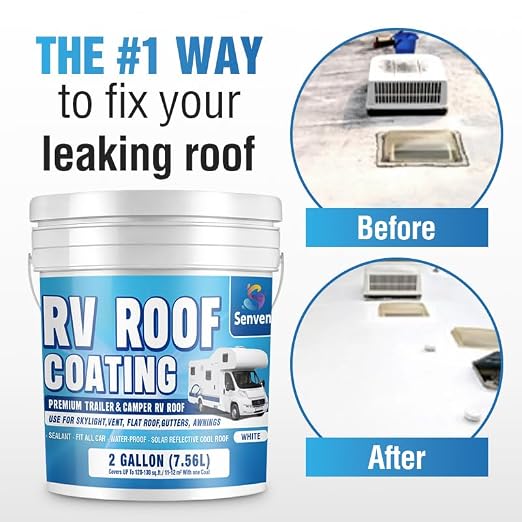 RV Roof Sealant 2 Gallon RV Roof Coating RV Roof Sealant White Waterproof Solar Reflective & Leak Repair for Trailers Campers Motorhomes