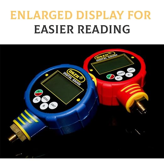 Generic Digital Refrigerant Pressure Gauge, HVAC Vacuum & Low Pressure Tester with 82 Refrigerants Database for Air Conditioning R32 – 1/8 NPT