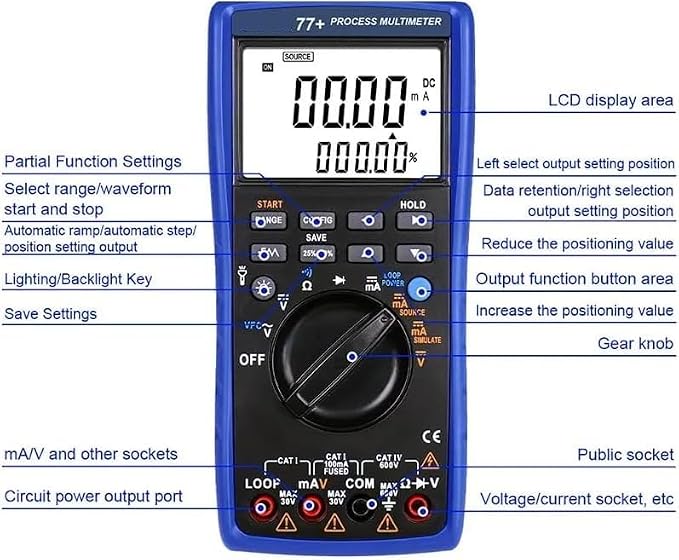 TH77 Process Multimeter Calibrator Meter Multifunctional DMM,250Ω HART Loop Resistance,24V Loop Power Supply and Measuring the Current