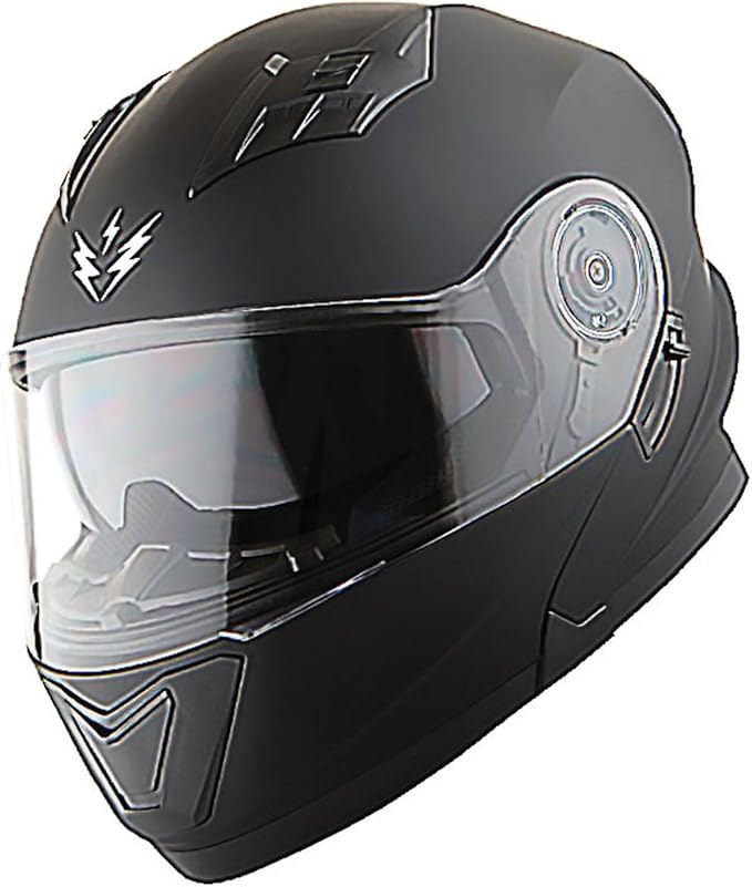 1Storm New Motorcycle Bike Modular Full Face Helmet Dual Visor Sun Shield with Rechargeable LED Tail Light: Matt Black