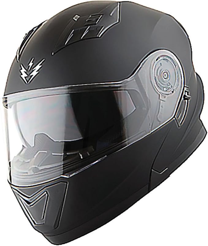 1Storm New Motorcycle Bike Modular Full Face Helmet Dual Visor Sun Shield with Rechargeable LED Tail Light: Matt Black