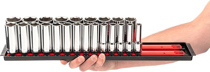 TEKTON 1/2 Inch Drive 6-Point Socket Set with Rails and Trays, 78-Piece (3/8-1-5/16 in., 10-32 mm) | SHD92215