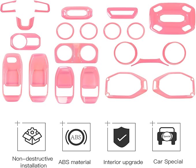 CheroCar 21PCS Full Set Interior Decoration Trim Kit for 2018-2026 Jeep Wrangler JL JLU & Gladiator JT Steering Button Frame, Air Conditioning Vent, Reading Light,Speaker (Pink)