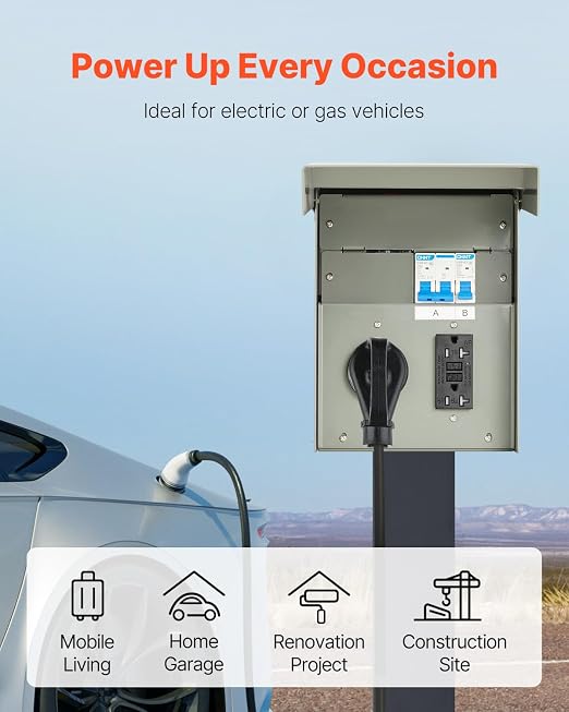 VEVOR Temporary Power Outlet Panel, RV Electrical Breaker Box with Prewired 50 Amp & 20 Amp GFCI Receptacle Circuit, Weatherproof RV Electrical Panel for RV Hookup Camper Travel Trailer Motorhome