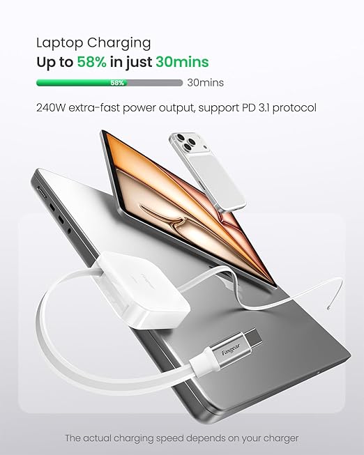 Fasgear 240W USB C to USB C Retractable Cable, 2m/6.6ft Type C 5A PD/PPS Fast Charging Cord with 480Mbps Data Transfer for HP OMEN 10 Slim 14 AI, i-Pad Pro, Galaxy Z Fold7, Hua wei Mate X7 (2 White)