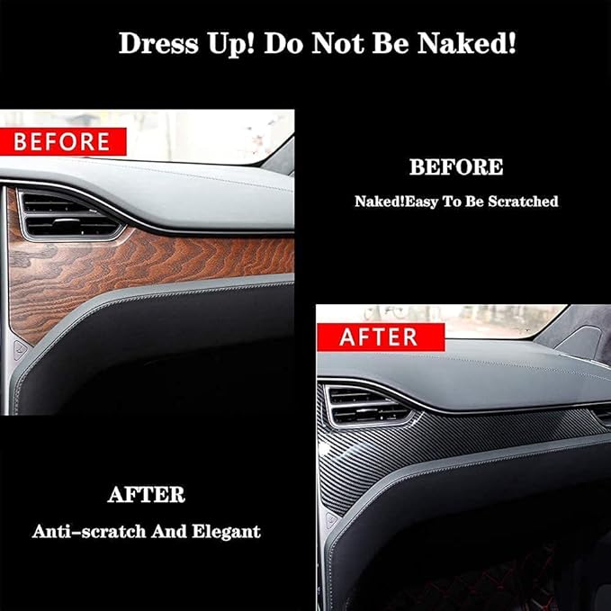 OBL Center Console Dashboard Cover for Tesla Model X Model S 2014-2020 Car Interior Accessories ABS Imitation Carbon Fiber Inner Decoration - Middle Control Trim (Pack of 3)