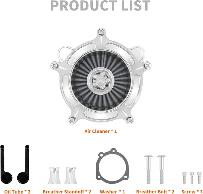 Air Cleaner Filter Aluminum Fit for Harley Touring Road King Street Glide Softail Sportster Dyna (Chrome Housing Grey Element, B For Touring 00-07,Softail 00-15,Dyna 00-17)