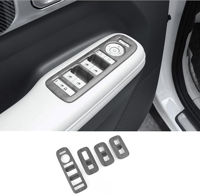 4Pcs Door Lock Glass Control Button Panel Cover Window Lift Switch Panel Trim Compatible with Hyundai Santa Fe 2024-2026 MX5 Accessories (Wood Grain Style)