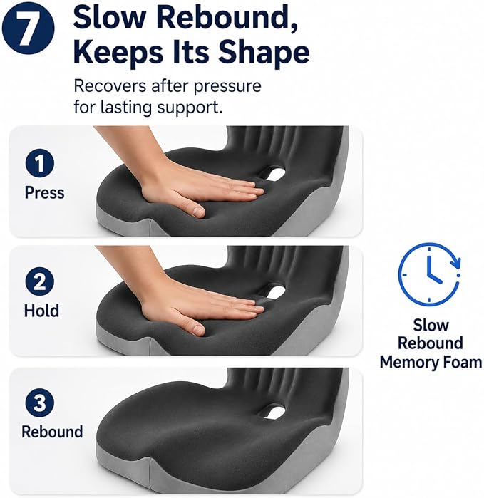 Seat Cushion With Lumbar Support, Extra Thick High Density Ergonomic Seat Cushion For Office Chair And Car Seat, Non-Flattening Memory Foam With Tailbone Pressure Relief And Back Support (Dark Grey)