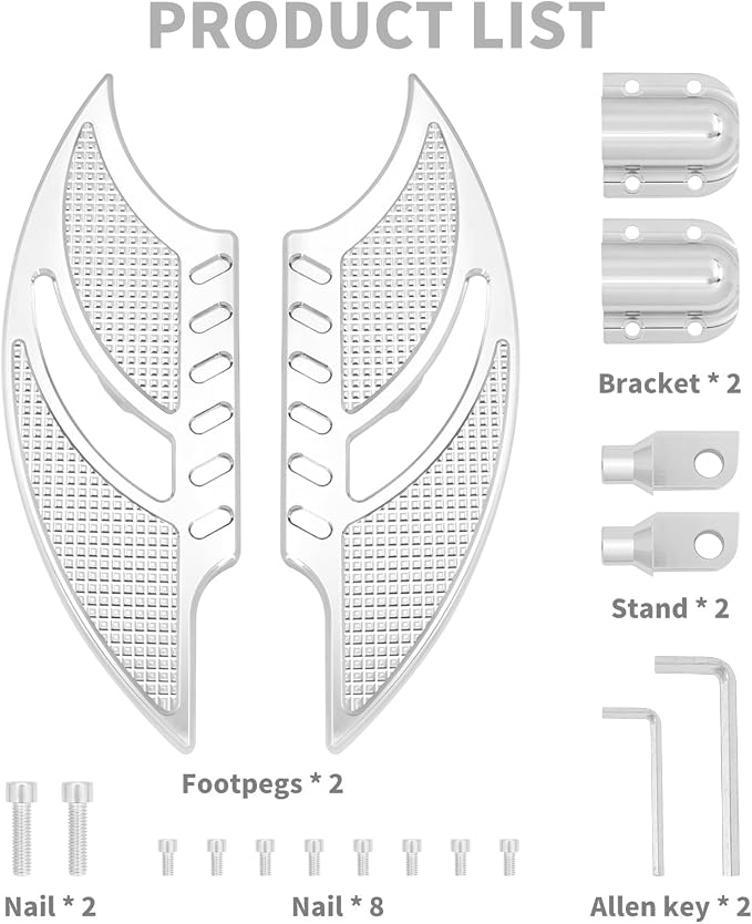 Passenger Footboards Rear Floorboards Male Mount Foot Pegs CNC Cut Fit For Harley Sportster Touring Road King Road Glide Electra Glide Street Glide Dyna (Chrome)