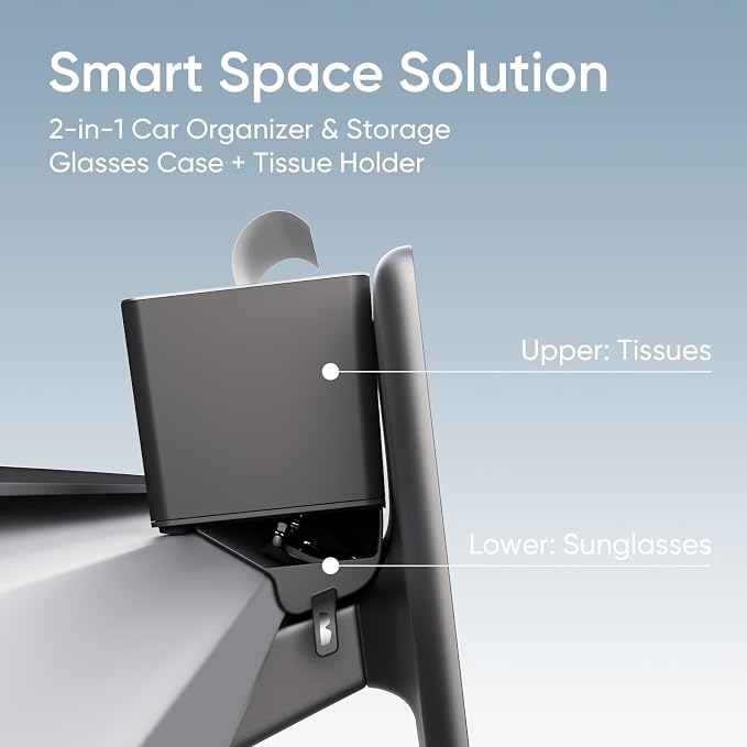 TEMAI 2-in-1 Behind Screen Organizer for 2025 Tesla Model Y Refresh Juniper, Magnetic Tissue Box & Flocked Sunglasses Drawer, Sensor-Safe Anti-Rattle Tray, Matte Black