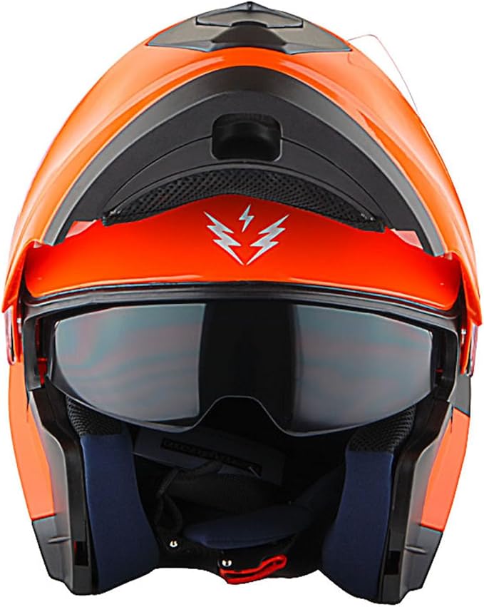 1Storm New Motorcycle Bike Modular Full Face Helmet Dual Visor Sun Shield with Rechargeable LED Tail Light: Glossy Orange