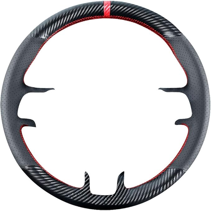 DIY Steering Wheel Cover Custom Fit for Ford Mustang 2015 2016 2017 2018 2019 2020 2021 15 inches Black Leather Carbon Fiber Interior Accessories