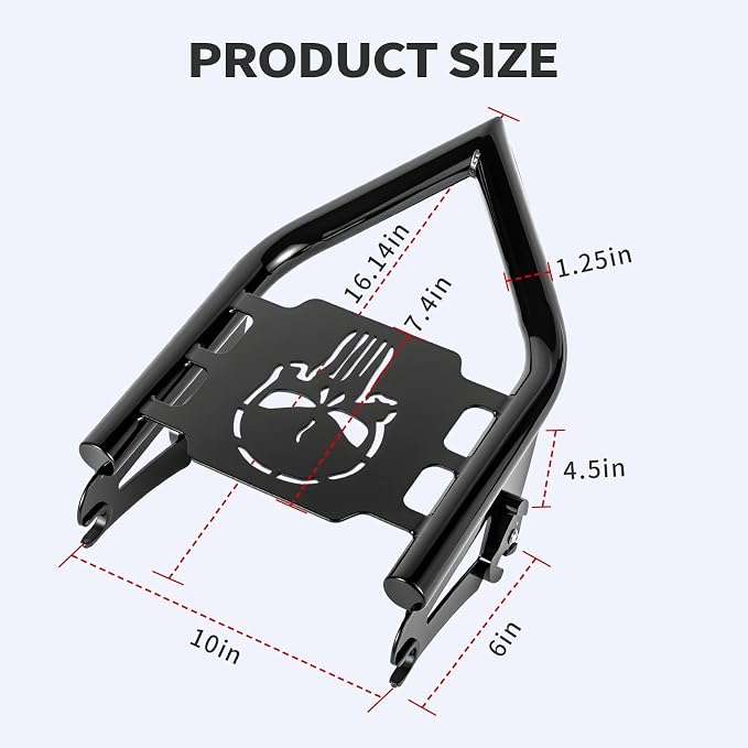 Detachable Luggage Rack for Harley Touring 2009-2026 Street Road Electra Glide/Road King, Black（Skull）