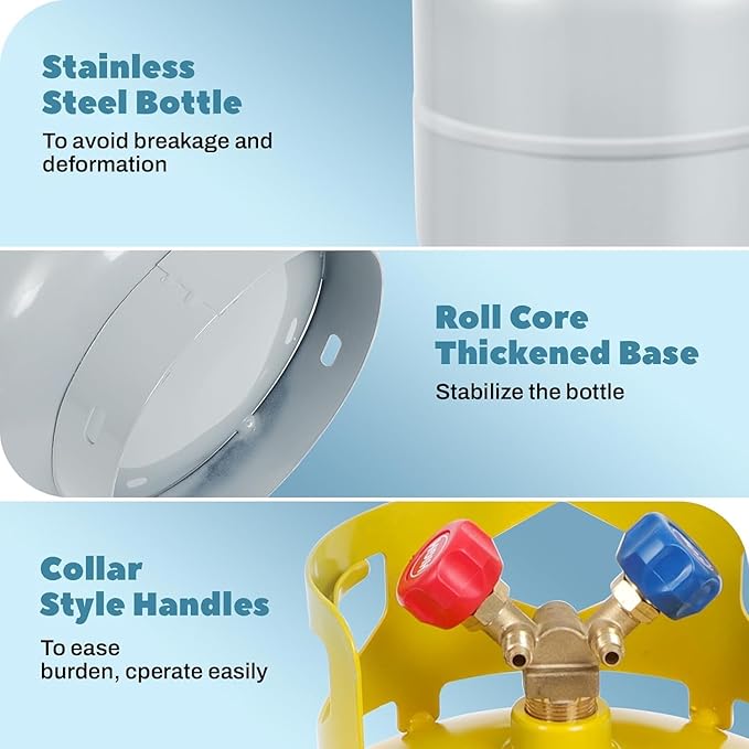 FAHKNS 50 LB Refrigerant Recovery Tank for R12, R22, R134A, R410A Reusable Recovery Cylinder Tank 1/4 SAE Y-Valve Recovery Can Without Float Switch for Tank AC Freon Recovery Tank Cylinder Tank