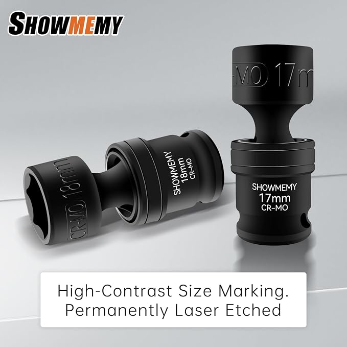 Drive Impact Universal Joint Socket Set, 6 Points, Shallow Swivel Socket Set, Cr-Mo Steel. Heavy Duty Storage Case (Metric 1/2", Metric 1/2")