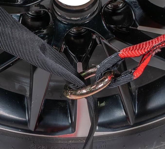 Mytee Products 2" x 120" Car Tie Down Straps for Trailer with Flat Hook - 3333 LB WLL Red Lasso Style Tire Straps for Car Trailer with Ratchets - Vehicle Tie Down Wheel Straps for Hauling Cars