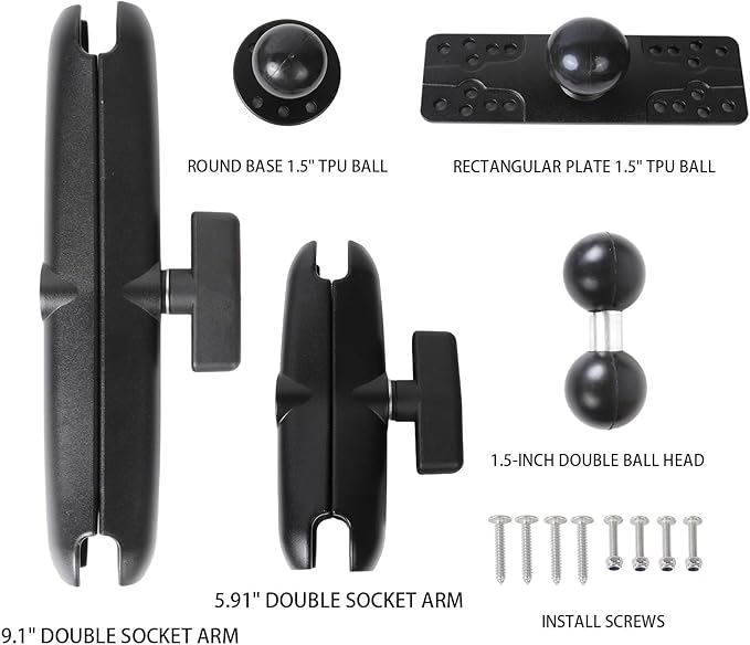 1.5" Ball Lengthened Arm Fish Finder Mount with Double Arms, Aluminum Alloy Marine Electronic Mount, Round Base with 1.5 inches / 38mm / C Size Ball, Compatible with Garmin, Lowrance, Humminbird More