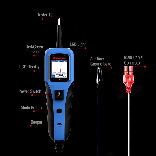 Automotive Power Circuit Probe Tester 12-24V Trailer Light Tester 40FT Cord Resistance&Duty Cycle Digital Multimeter Short&Open Finder Reverse Protection Auto Diode Electrical Diagnostic Kit
