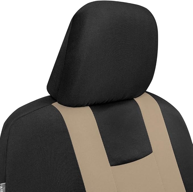 BDK CarXS Beige Car Seat Covers Full Set with Matching Set of Floor Mats for SUV & Truck – Truck Front Seats & Rear Bench Cover Seats Protector Car Mats Full Set Interior Seat Covers