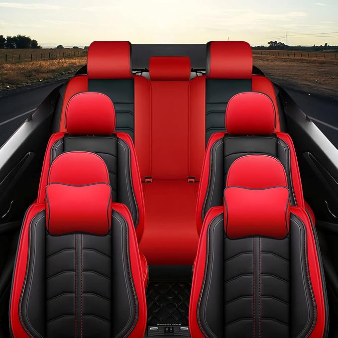 Car Seat Cover 7 Seats for Toyota Highlander 2001-2026, Durable Wear Resistant Waterproof Seat Cover, Breathable No Odor Premium Leather Vehicle Interior Accessories.(7 Luxury,Black Red)