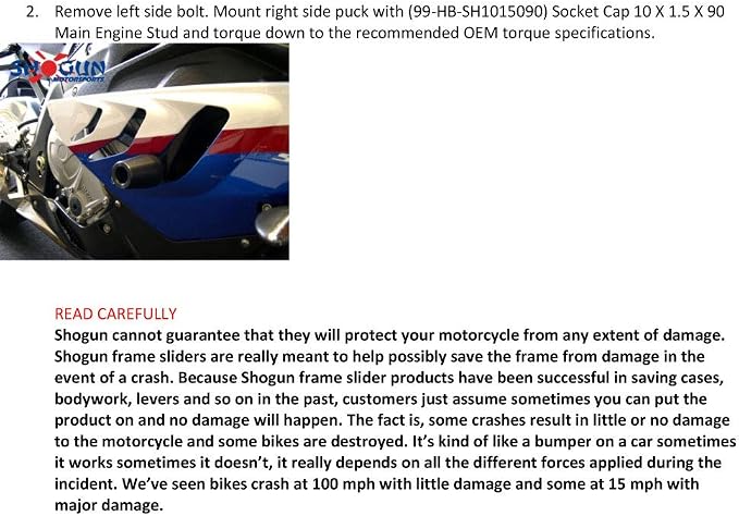 Shogun USA Made 2010 2011 S1000RR S1000 RR Black No Cut Frame Sliders 2012 2013 2014 S1000RR Black Cut (Body Modifications Required) Frame Sliders - 750-7739