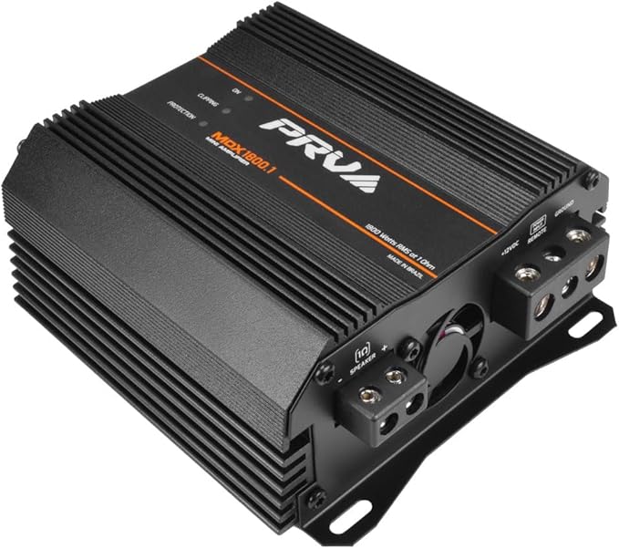 PRV Audio MDX1800.1 1 Ohm Mini Car Audio Amplifier 1 Channel 1800 Watts RMS Ultra Compact Full Range Monoblock Class D Amp for Powersports, Motorcycles, ATV, for High Power Loudspeaker Systems