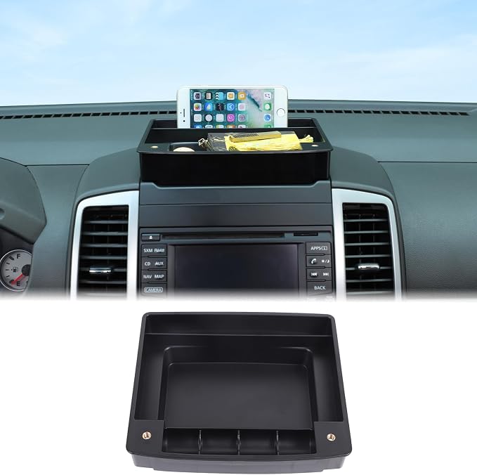 Aunginsy Center Console Dash Storage Tray Compatible with Nissan Frontier 2009-2017, Car Dashboard Storage Box Organizer Holder Tray Insert Mounted Tray ABS Interior Accessories, Without Phone Holder