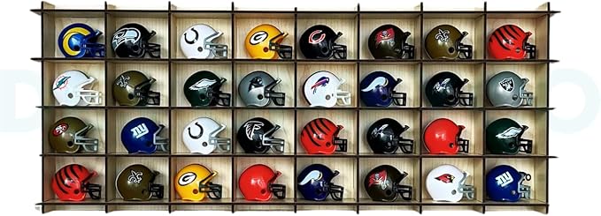 32 / 6 Color Mini Helmet Display Case,Mini Football Helmets,Football Helmet Display Case,Mini Football Helmet Organizer (Maple)