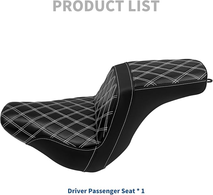 One-Piece Driver Passenger Seat Motorcycle 2-Up Seat Fit for Harley Sport Glide FLSB Low Rider FXLR FXLRS FXLRST 2018-later (White Stitching)