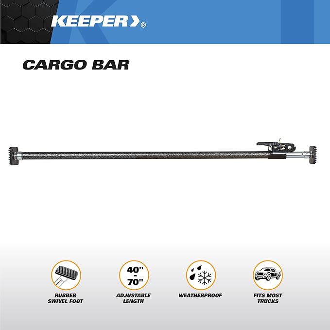 Keeper Adjustable Cargo Bar for Pickup Truck Bed, Ratcheting Cargo Bar, Ideal Work Truck Accessories, Black/Silver, 40"-70" Adjustable Length, 3 Pack