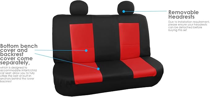 FH Group FB085114 +F11306 Premium Waterproof Seat Covers (Red) Full Set – Universal Fit for Cars Trucks & SUVs