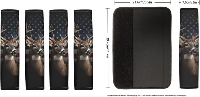 Deer Printed Car Seat Covers with Steering Wheel Cover 4 Pack Seatbelt Pads American Flag Auto Seat Protector Universal Fit Most Vehicles, Auto Accessories, Black